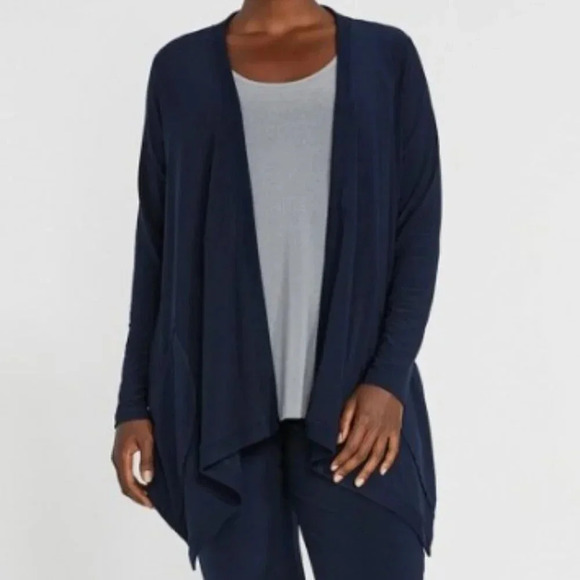 Velvet by Graham & Spencer Navy Waffle Knit Cardigan Women Size S - Picture 14 of 16